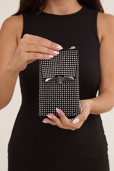 Fulla Moda Chained Stone Detailed Phone Bag