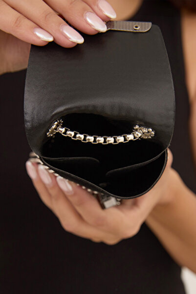 Fulla Moda Chained Stone Detailed Phone Bag