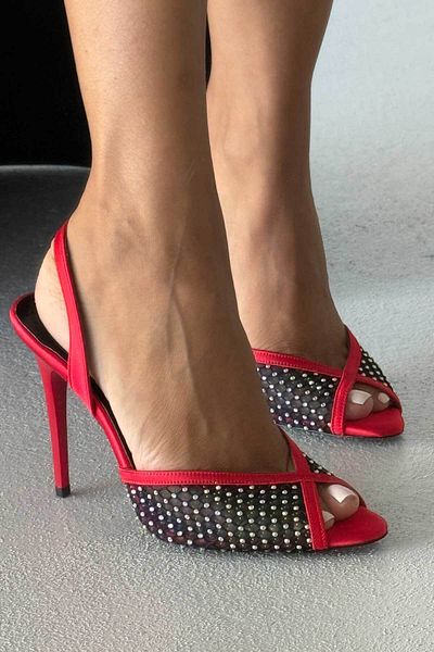 AYAKKABI PRENSİ Arlo Stone Detailed Red Satin