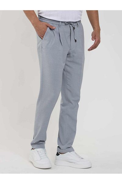 Dufy Men's Slim Fit Blue Seersucker Patterned Jogger Pants -104516