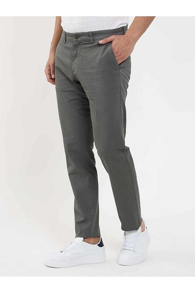 Dufy Khaki Men's Straight Cut Regular Fit Trousers -105357