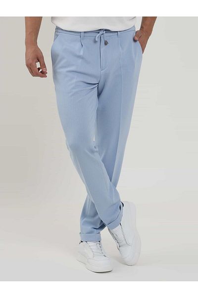 Dufy Blue Men's Slim Fit Ribbed Jogger Trousers - 104486