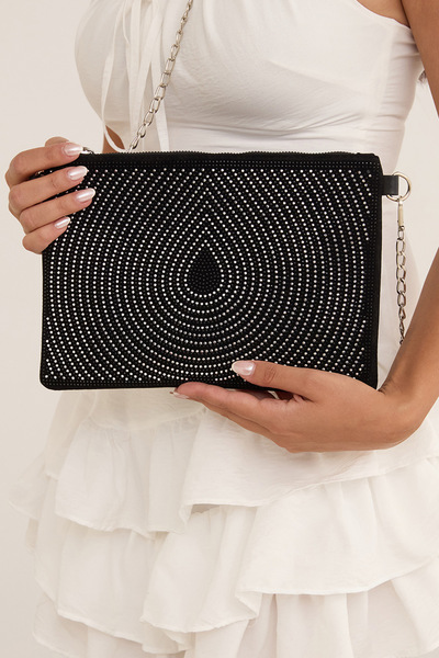 Fulla Moda Su Damlası Desenli Taşlı Portföy Çanta