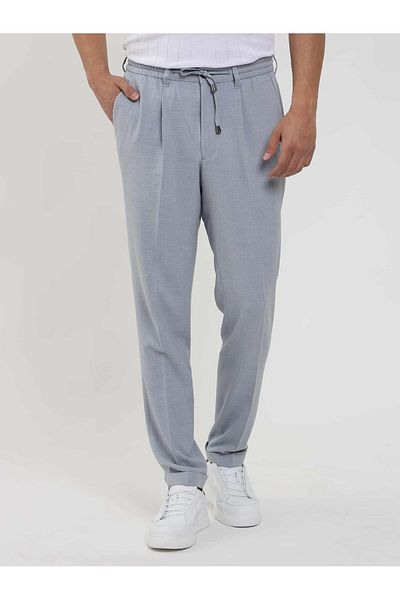 Dufy Men's Slim Fit Blue Seersucker Patterned Jogger Pants -104516