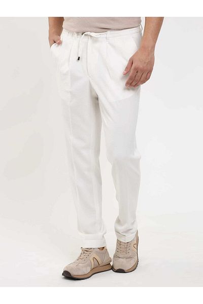 Dufy Men's Slim Fit Ecru Seersucker Patterned Jogger -104509