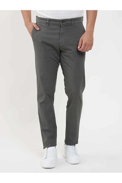 Dufy Khaki Men's Straight Cut Regular Fit Trousers -105357