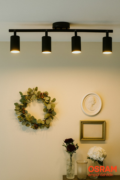 Tel Lighting 4'lü Spot GU10 Ampül Dahil Spor Aplik Siyah