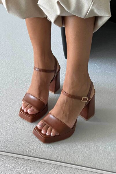 AYAKKABI PRENSİ Cora Taba Matte Platform Women's Thick Heeled Shoes 11cm