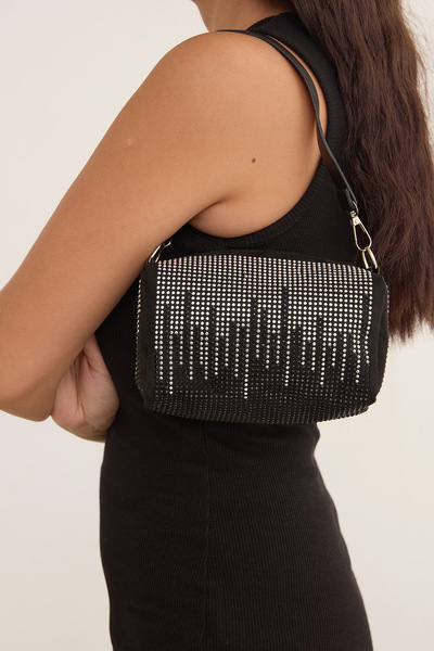 Fulla Moda Zippered Stone Detailed Shoulder Bag