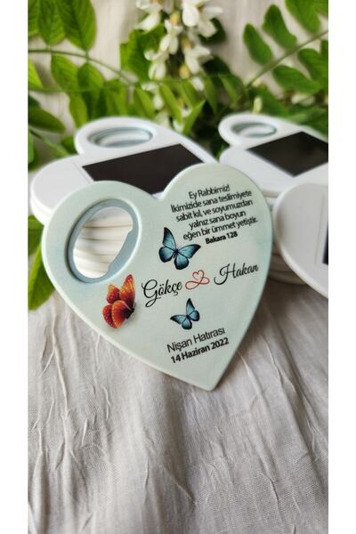 DeryalarDijital 50 Adet Açacaklı Magnet Nişan Söz Kına Düğün Nikah Hatırası Misafirler Için Hediyelik Kalp Şeklinde