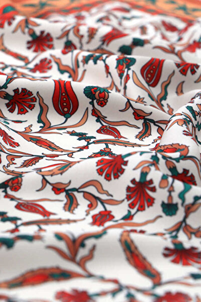 Bursa İpek Tan, Tulip and Carnation Patterned Silky Handkerchief