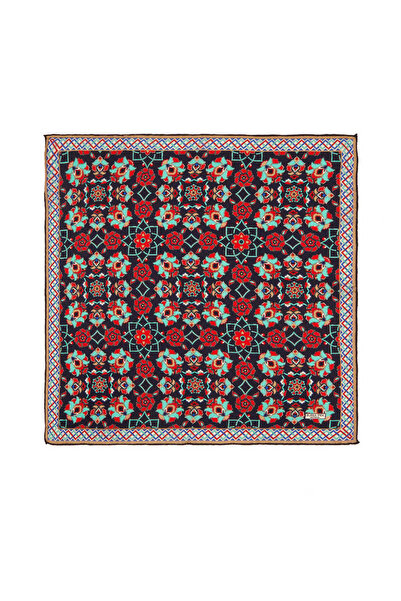 Bursa İpek Lacivert Gold Motif Desen İpek Mendil