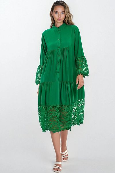 VAGGON Rochie de damă VERDE cu guler de judecător cu nasturi în față din viscoză VS00337