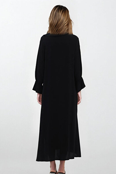 VAGGON Women's Black V-Neck Slit Plus Size Viscose Dress Vs00320