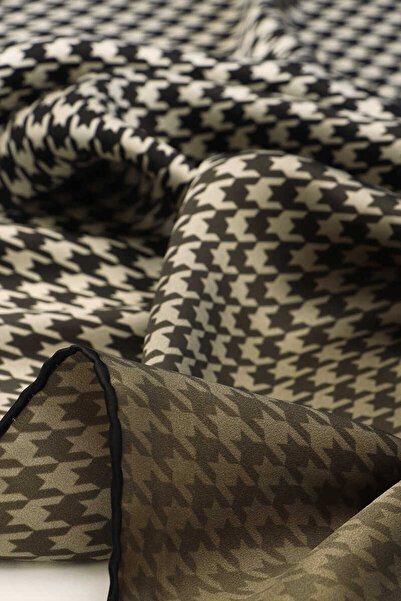 Bursa İpek Khaki Houndstooth Pattern Sura Silk Scarf