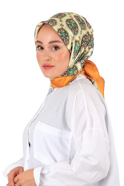 Bursa İpek Mustard Hatai Patterned Silk Scarf