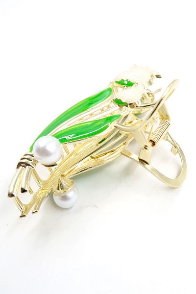 VAGGON Women's White Engraved Minelli Pearl Tulip Hairpin Prmx13843