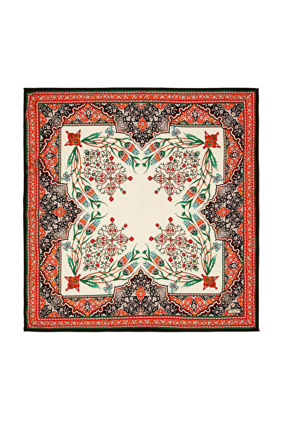 Bursa İpek Eșarfă de mătase cu model de lalele sfeșnic negru portocaliu