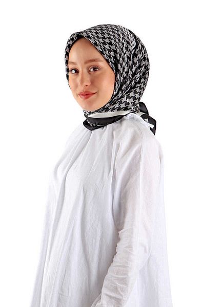 Bursa İpek Smoked Striped Twill Silk Scarf - Houndstooth Pattern