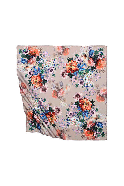 Bursa İpek Ανοιχτό μπεζ μοτίβο Fulya μεταξένιο κασκόλ