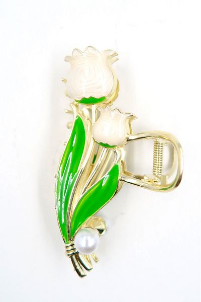 VAGGON Women's White Engraved Minelli Pearl Tulip Hairpin Prmx13843