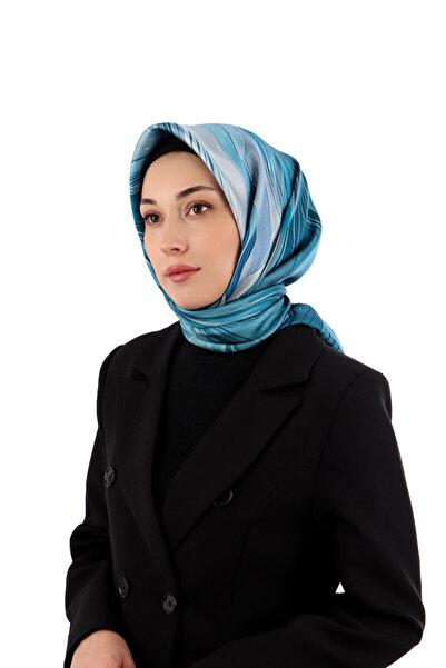 Bursa İpek Μπλε μεταξωτό μαντήλι Arya Pattern Twill