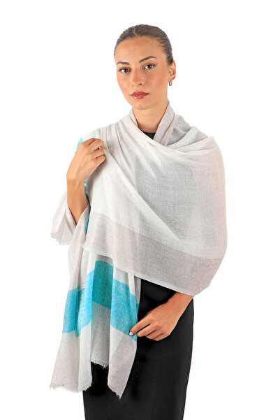 Bursa İpek Turquoise Wool Shawl - Border Pattern