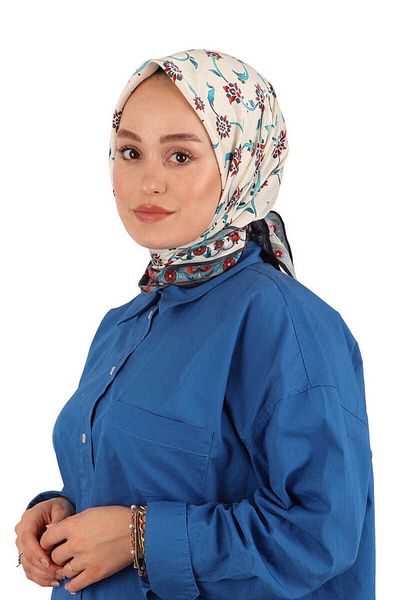 Bursa İpek Gray Wildflower Pattern Silky Scarf