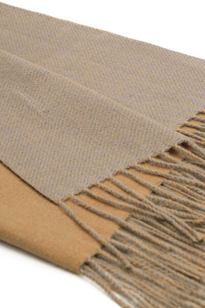 Bursa İpek Bej Gri Çift Taraflı Kışlık Şal