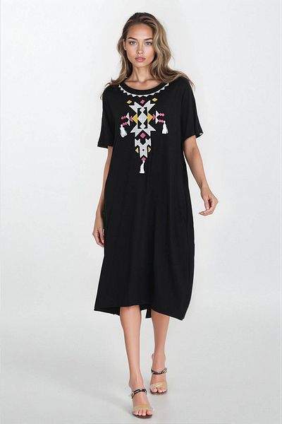 VAGGON Women White Boat Neck Short Sleeve Large Bede Viscose Dress Vs00354