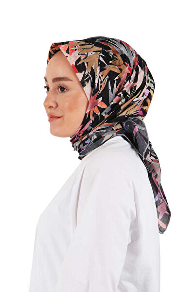 Bursa İpek Black Leaf Pattern Soft Scarf
