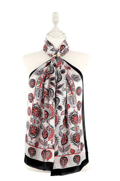 Bursa İpek Gray Iznik Pattern Silk Scarf