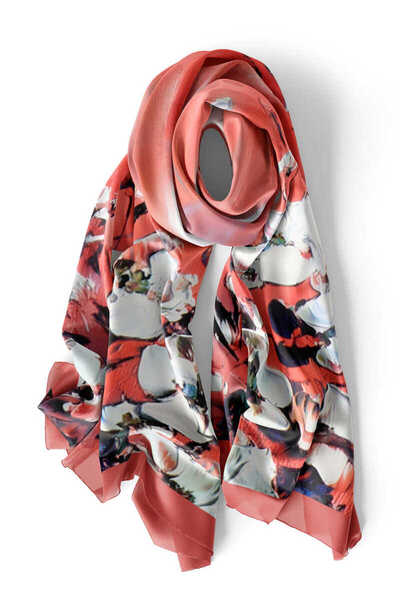 Bursa İpek Coral Anemone Pattern Silk Scarf