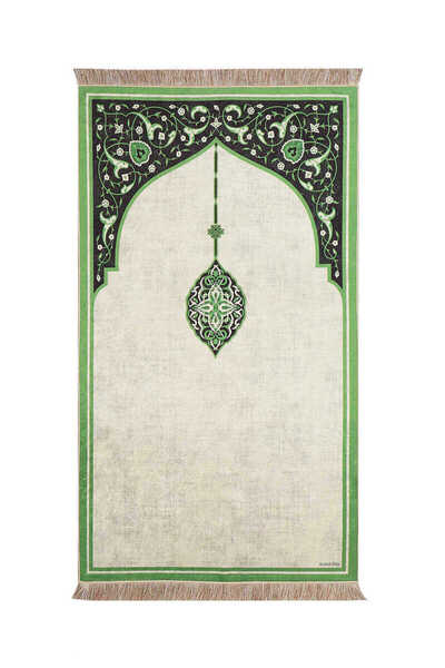 Bursa İpek Green Velvet Rug Prayer Rug