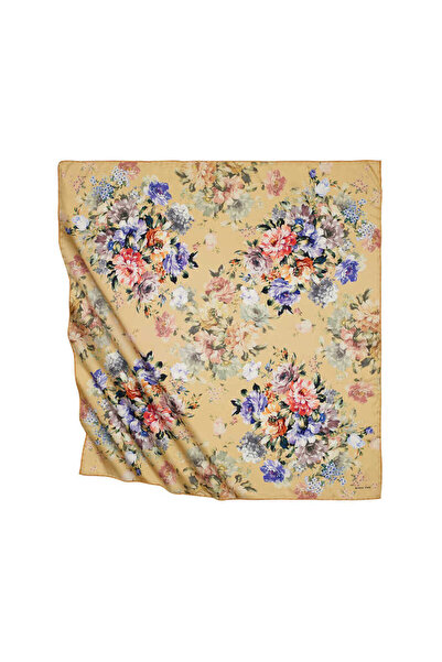 Bursa İpek Eșarfă mătăsoasă cu model galben cu patru flori