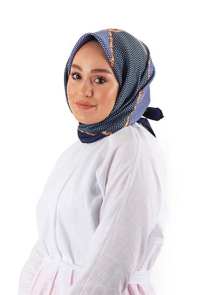 Bursa İpek Navy Blue Straw Pattern Twill Silk Scarf