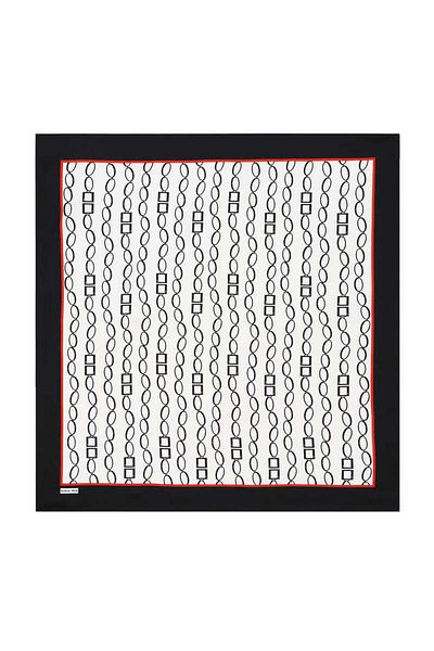Bursa İpek Ecru Black Chain Pattern Twill Silk Scarf