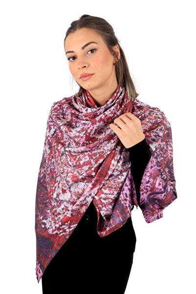 Bursa İpek Burgundy Peach Tree Pattern Winter Shawl