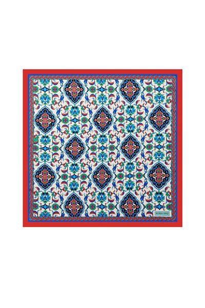Bursa İpek Red Tile Pattern Silky Handkerchief