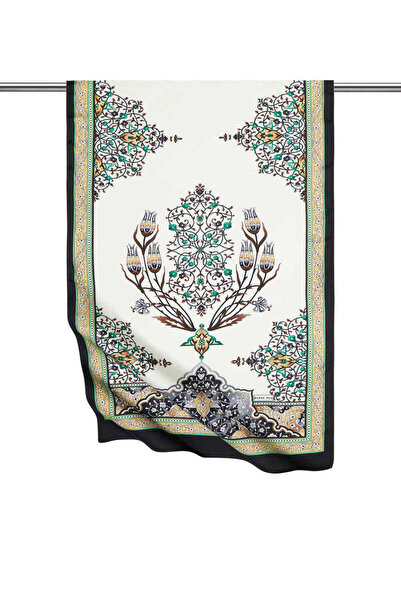 Bursa İpek Gold Siyah Şamdan Desen Geniş İpeksi Fular