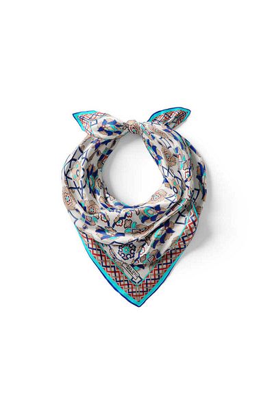 Bursa İpek Ecru Gold Motif Patterned Silk Handkerchief
