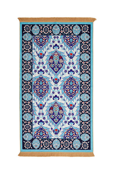 Bursa İpek سجادة صلاة مخملية زرقاء