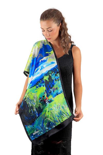 Bursa İpek Nature Patterned Green Silk Scarf