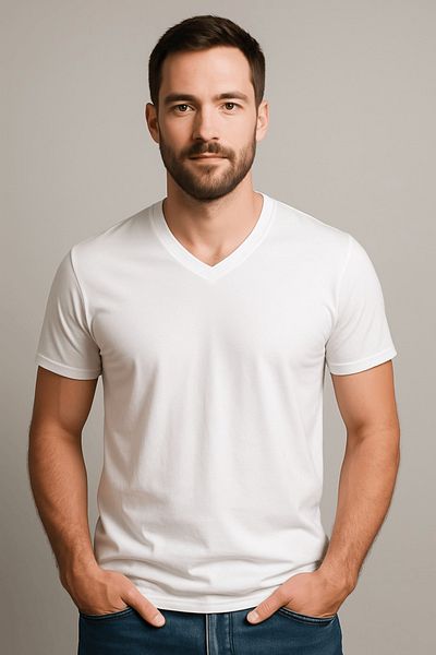 TEXTELO قميص داخلي رجالي، رقبة على شكل حرف V، قطن ١٠٠٪، أبيض، أكمام قصيرة، مقاس عادي، صنع في مصر
