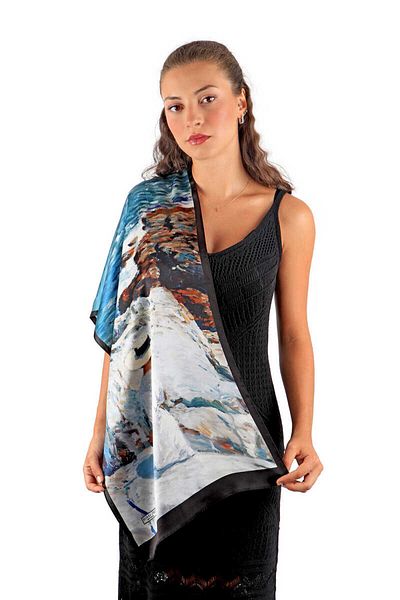 Bursa İpek Patterned Gray Silk Scarf - Women's, with Hat