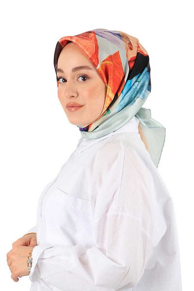Bursa İpek Water Green Harmony Pattern Sura Silk Scarf