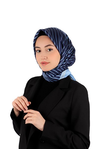 Bursa İpek Blue Dila Pattern Sura Silk Scarf