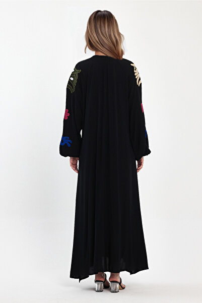 VAGGON Γυναικείο μαύρο φόρεμα δικαστή με κορδόνια μανίκια με ελαστικό σχέδιο Plus Size φόρεμα Vs00317