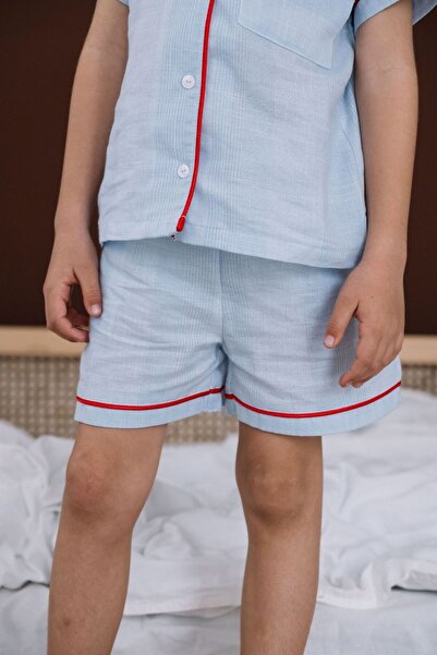 ilo and friends Sunday Kırmızı Biyeli Mavi Unisex Çocuk Şort Pijama Altı