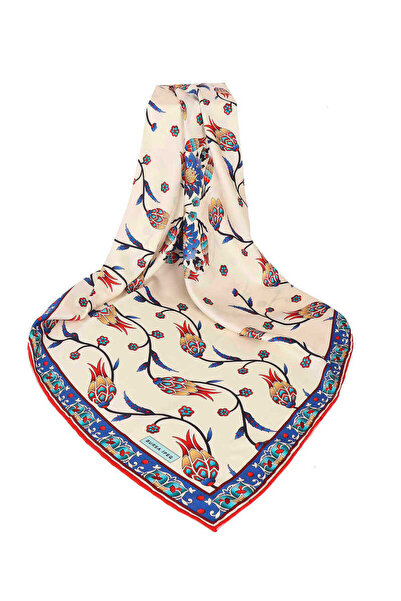 Bursa İpek Red Row Tulip Pattern Silky Scarf